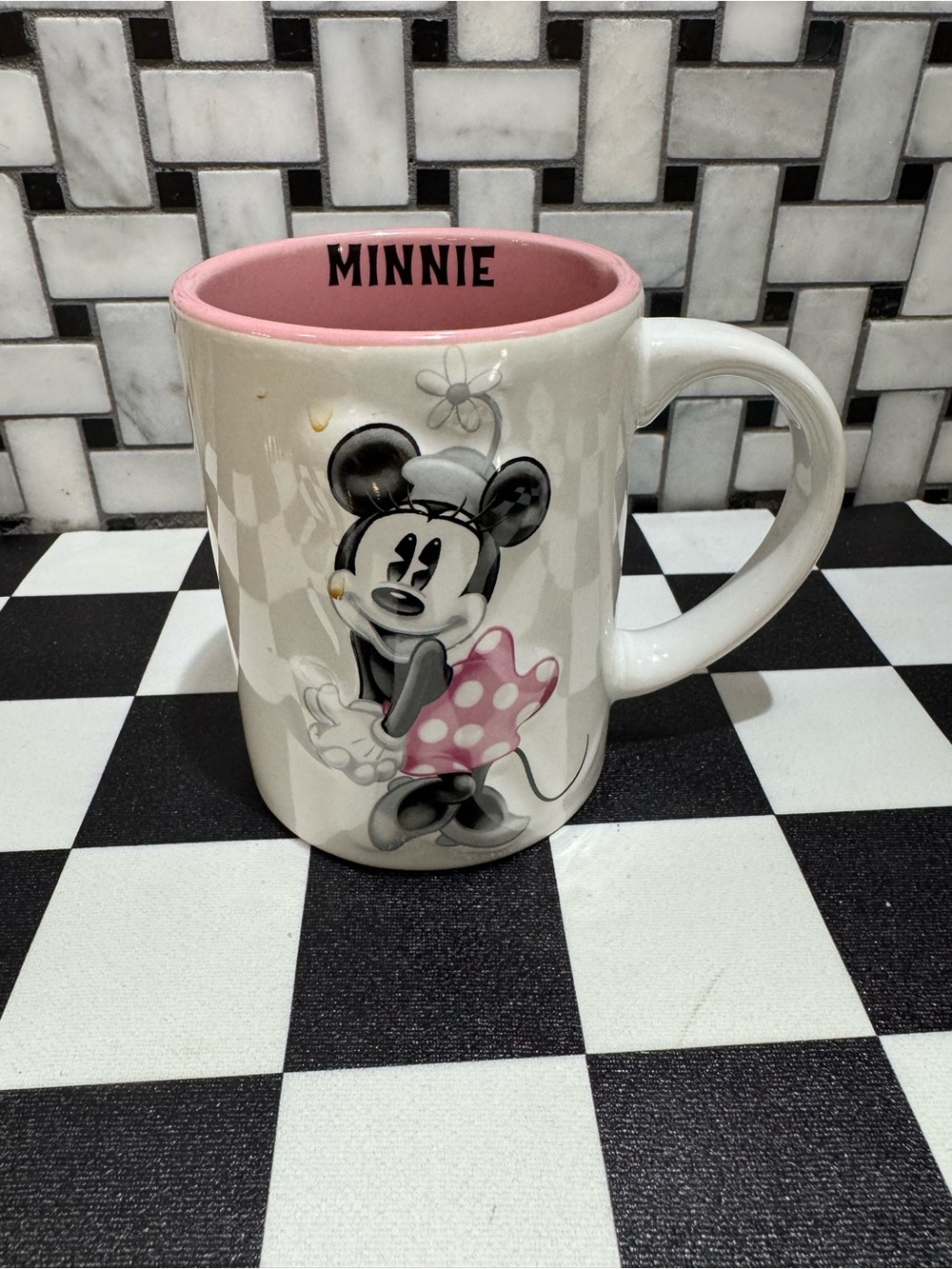Disney Minnie Mouse White Mug with Pink Interior and Polka-Dot Dress